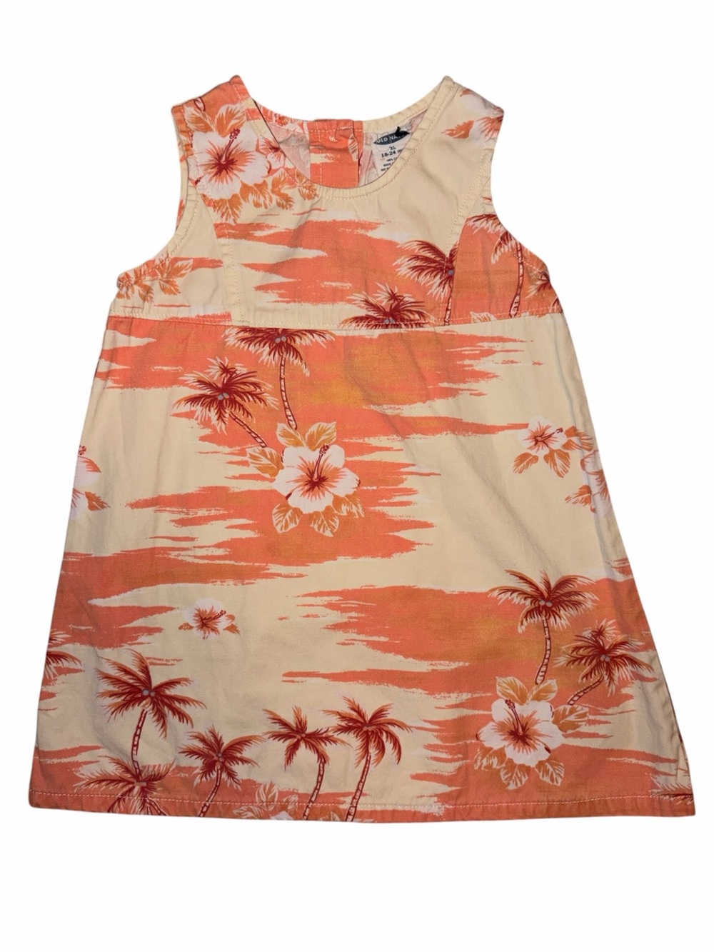 Vintage Y2K Old Navy Baby Girls Peach Cream Tropical Hawaiian Tank Dress 18-24m